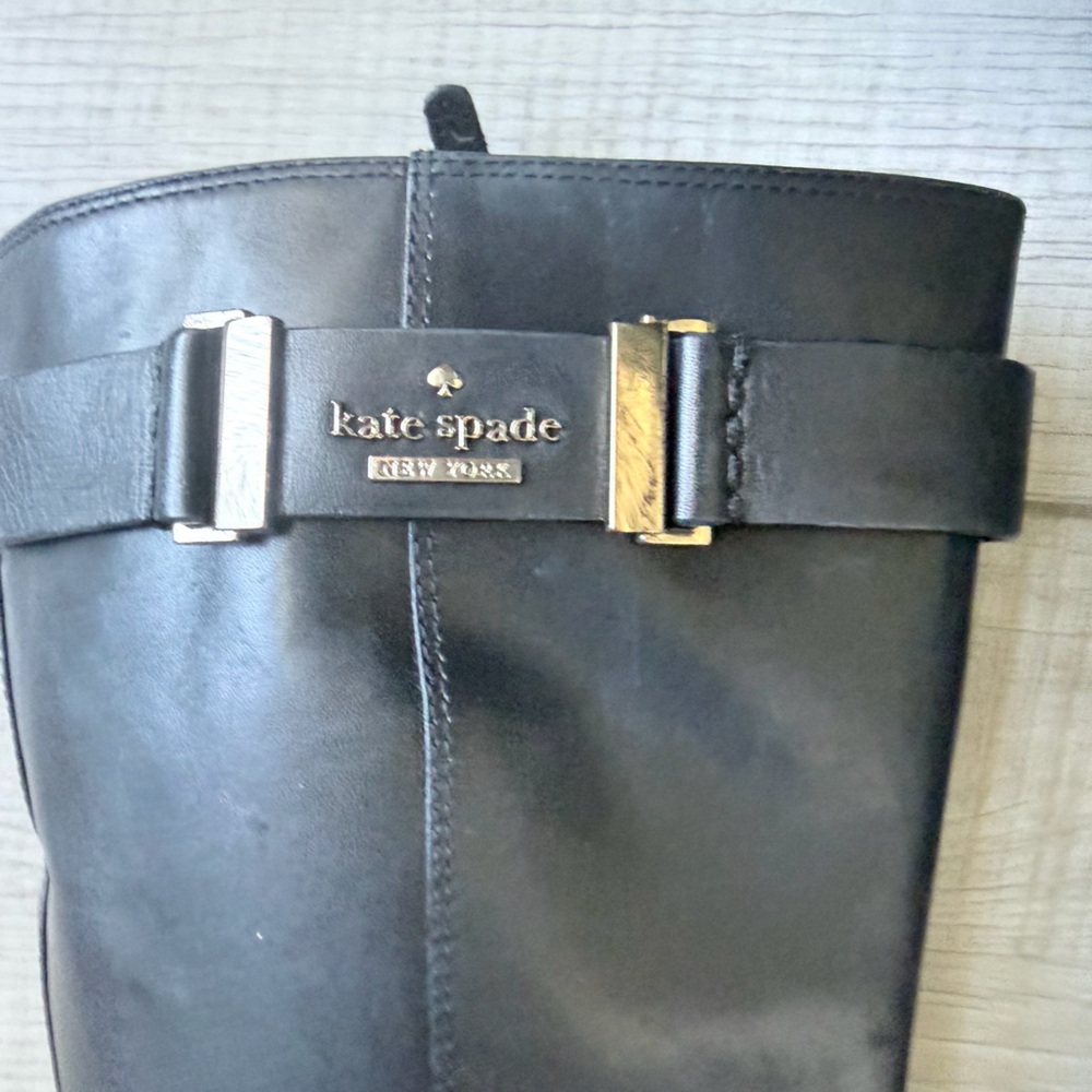Kate Spade New York Black Leather Riding Boots Tall Zip Buckle Boots - Picture 7 of 14
